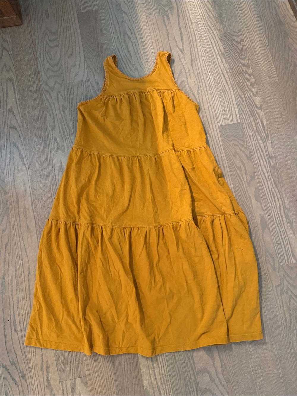 Everlane Small Mustard Tiered Cotton Dress
